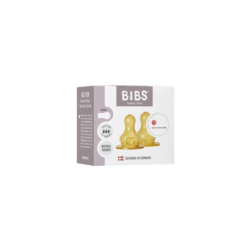 Lot de 2 tétines biberon en latex Bibs Débit rapide BIBS packaging