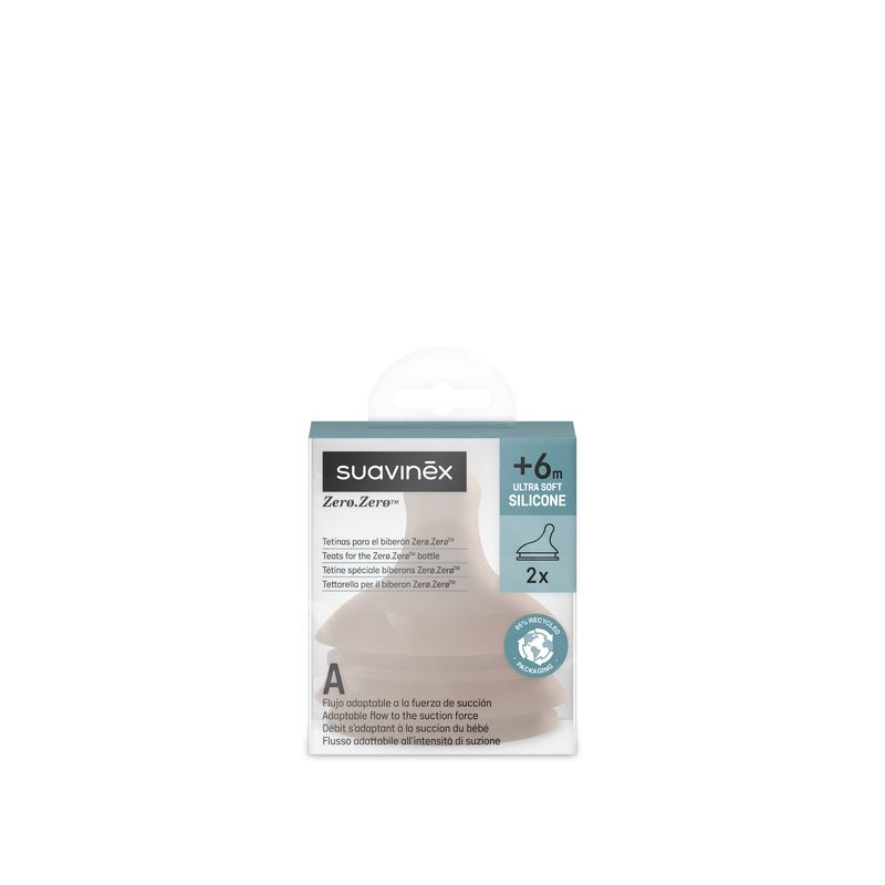 Lot de 2 Tétines Pour Biberon Anti-Colique Zero Zero, Debit Special Allaitement Suavinex packaging