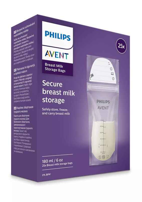 Lot de 25 sachets de conservation pour lait maternel  Philips Avent packaging