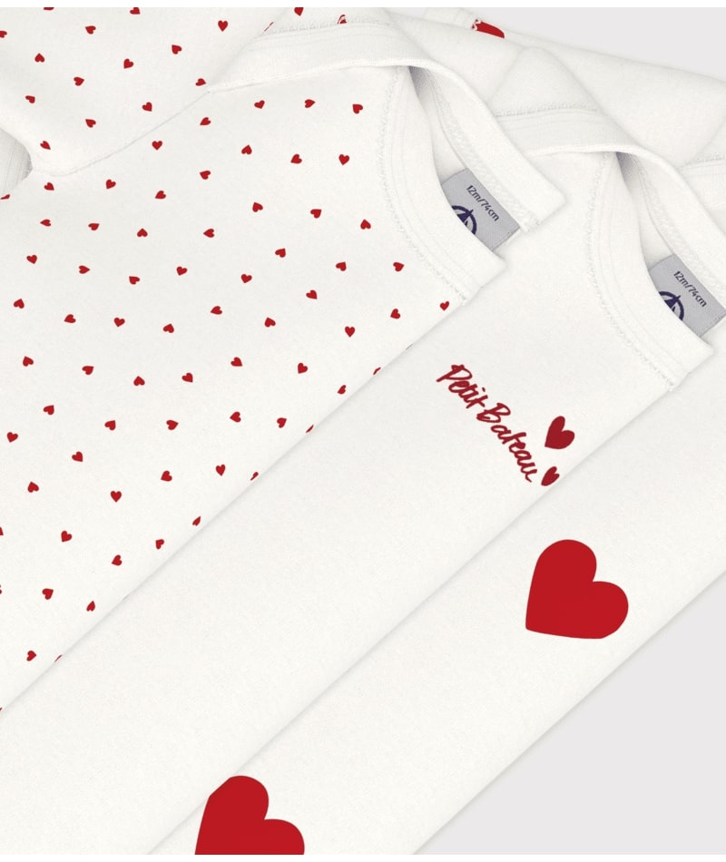 Lot de 3 Bodies Manches Courtes Coeurs Petit Bateau coeurs