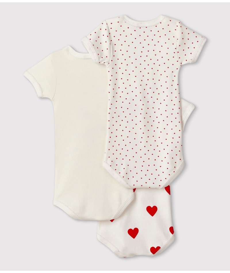 Lot de 3 Bodies Manches Courtes Coeurs Petit Bateau dos