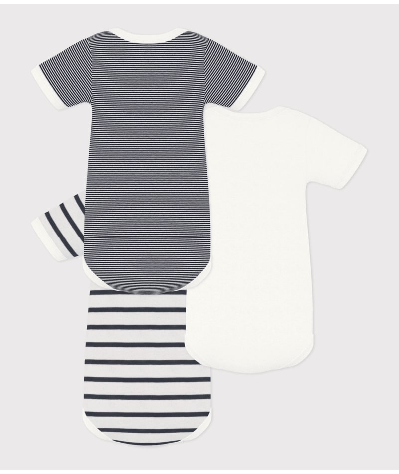 Lot de 3 Bodies Manches Courtes Marinière Petit Bateau dos