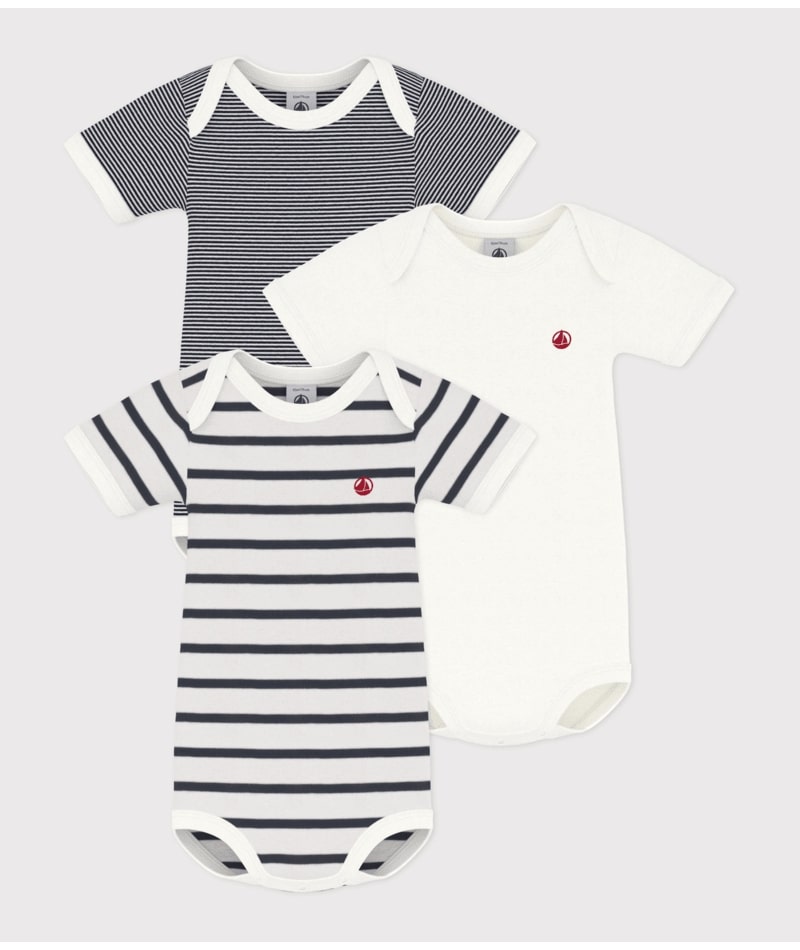 Lot de 3 Bodies Manches Courtes Marinière Petit Bateau face