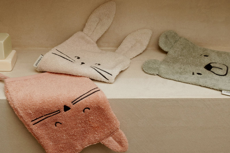 Lot de 3 gants de toilette Sylvester Dove blue mix Liewood lifesyle 