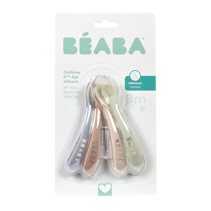 Lot de 4 cuillères silicone 2ème âge Natural set Beaba packaging