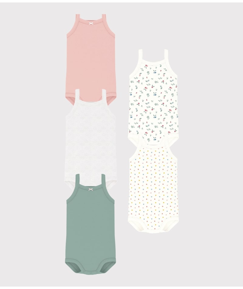 Lot de 5 bodies à bretelles Printemps Petit Bateau face