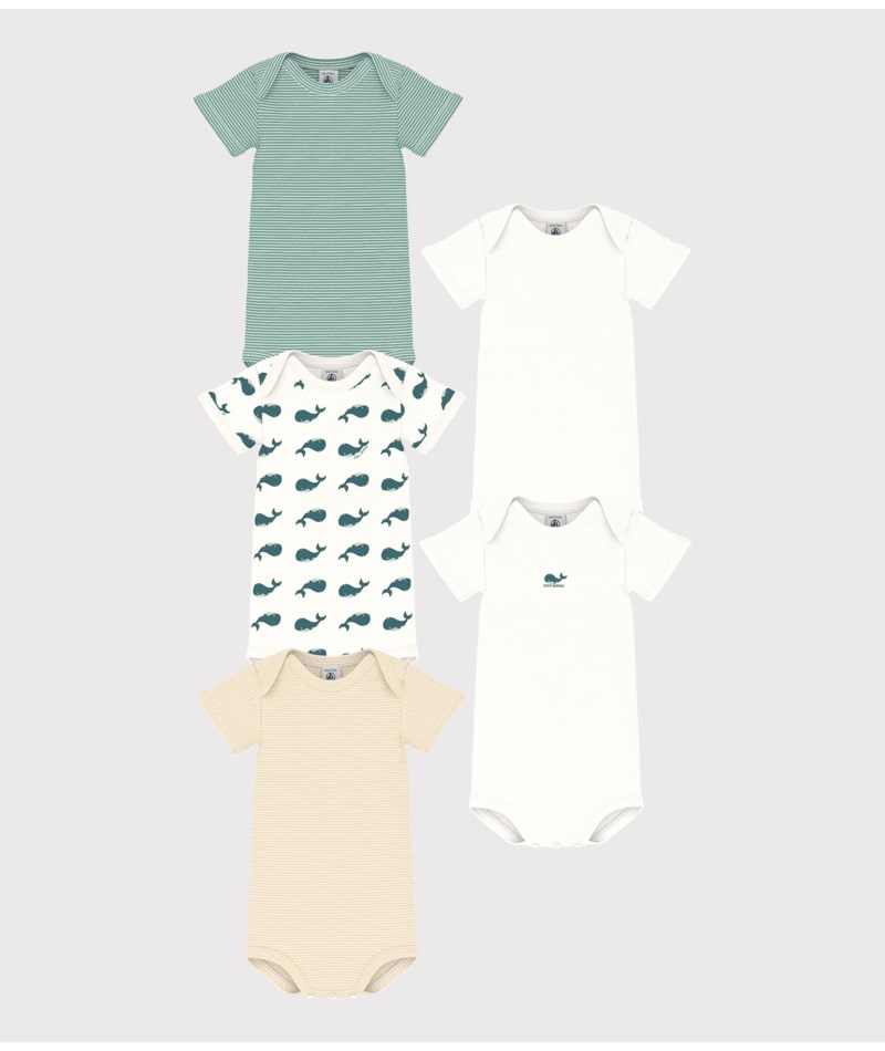 Lot de 5 bodies manches courtes Nature Petit Bateau face