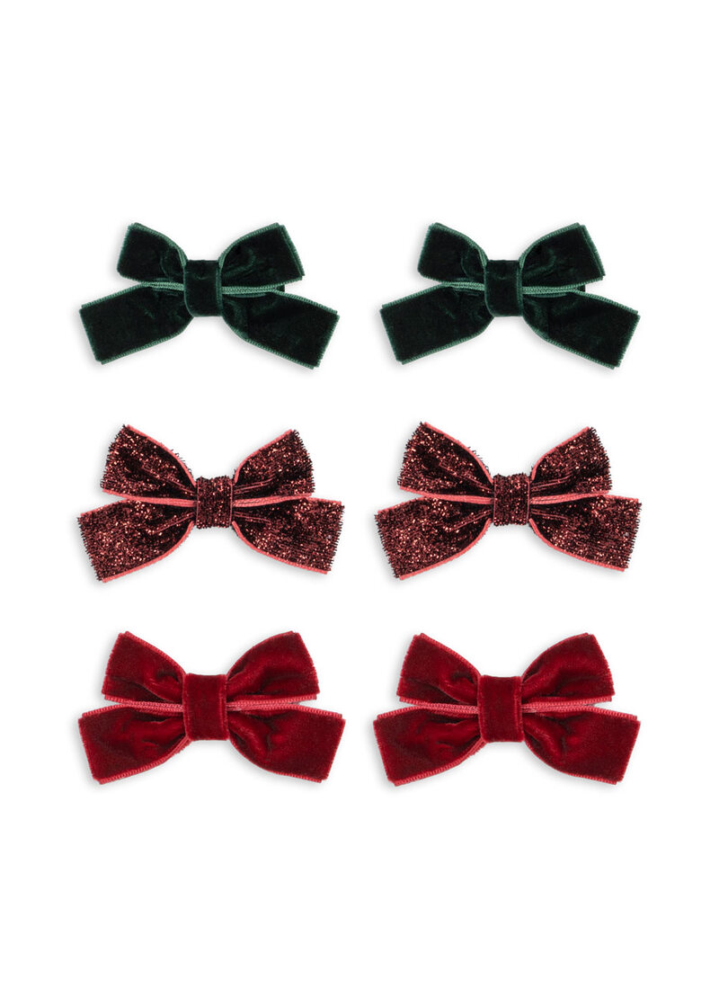 Lot de 6 mini noeuds à cheveux velours pailleté KONGES Produit face 2