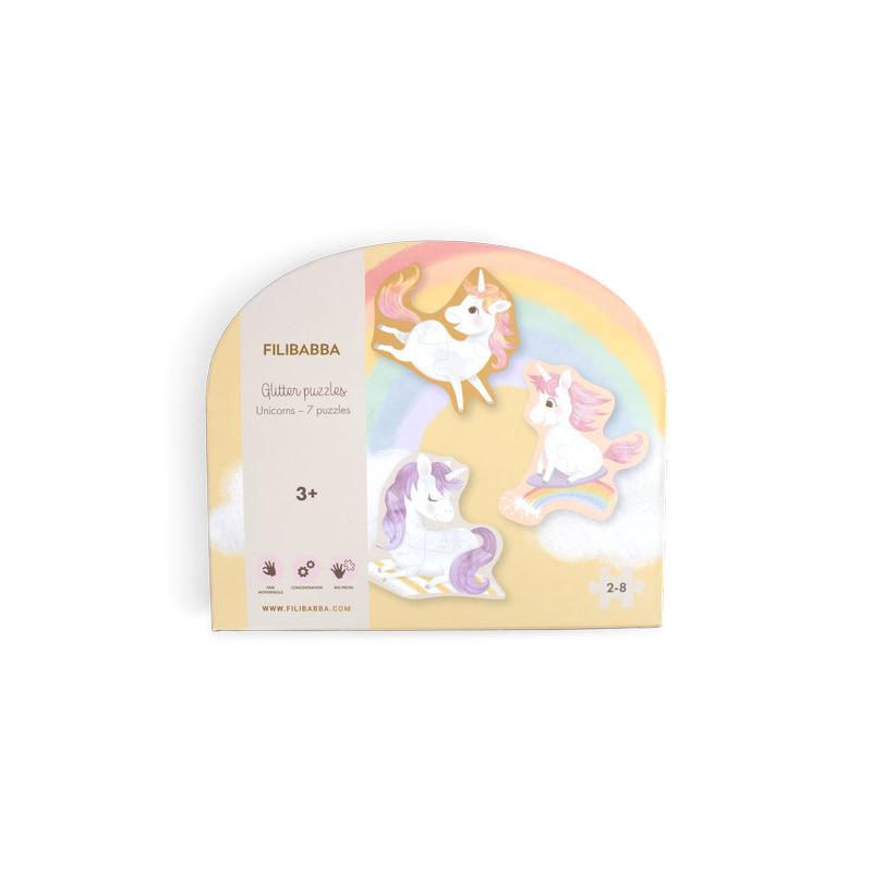 Lot de 7 puzzles La plage des licornes FILIBABBA packaging