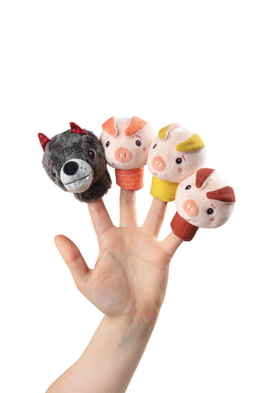 Marionnettes à doigt Le loup et les 3 petits cochons Lilliputiens doigts