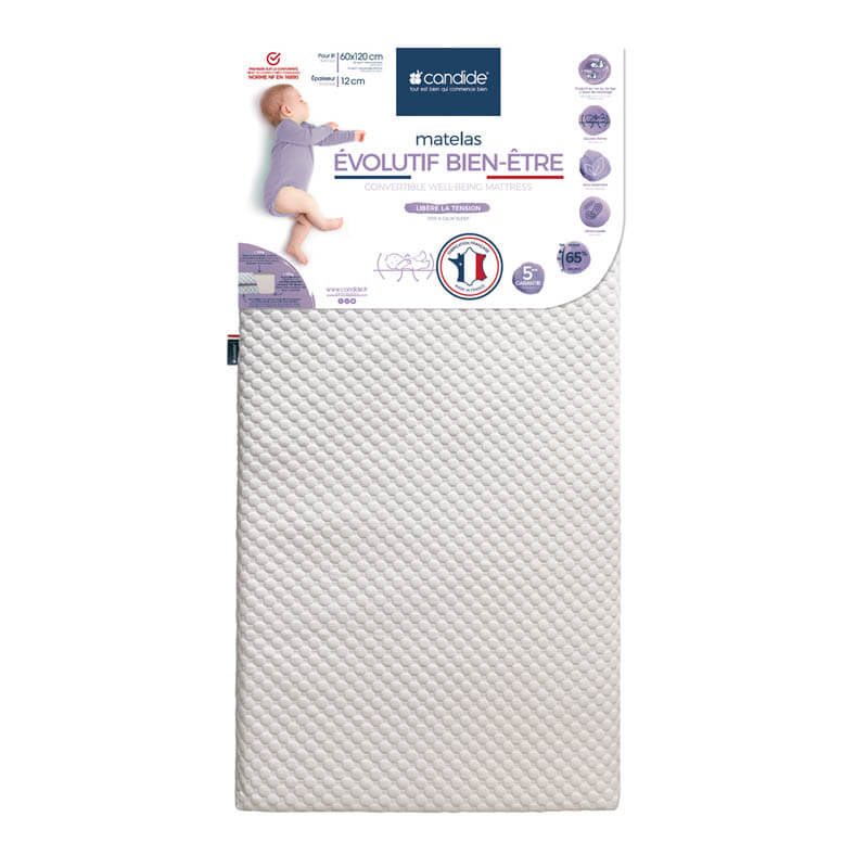 Matelas Evolutif Bien être déhoussable 60 x 120 cm Candide pack