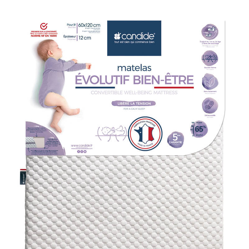 Matelas Evolutif Bien être déhoussable 60 x 120 cm Candide