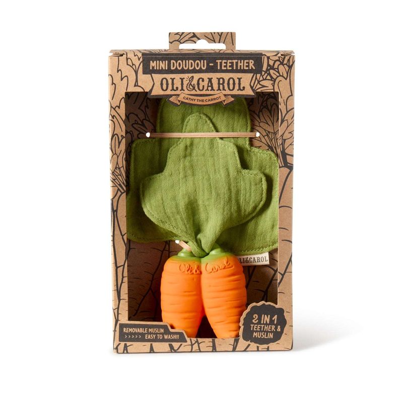 Mini Doudou Dentition Cathy La Carotte Oli & Carol packaging