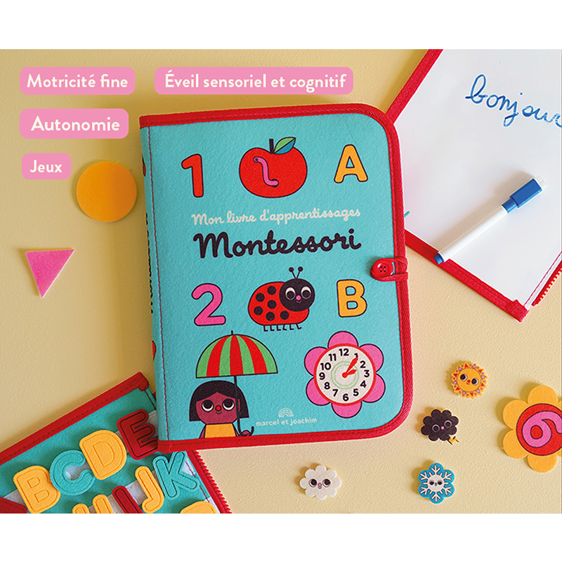 Mon livre d'apprentissages Montessori Marcel et Joachim produit face
