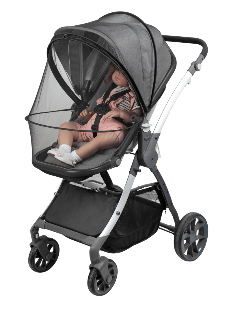Moustiquaire de poussette multi-fonction Tineo produit cote avec poussette