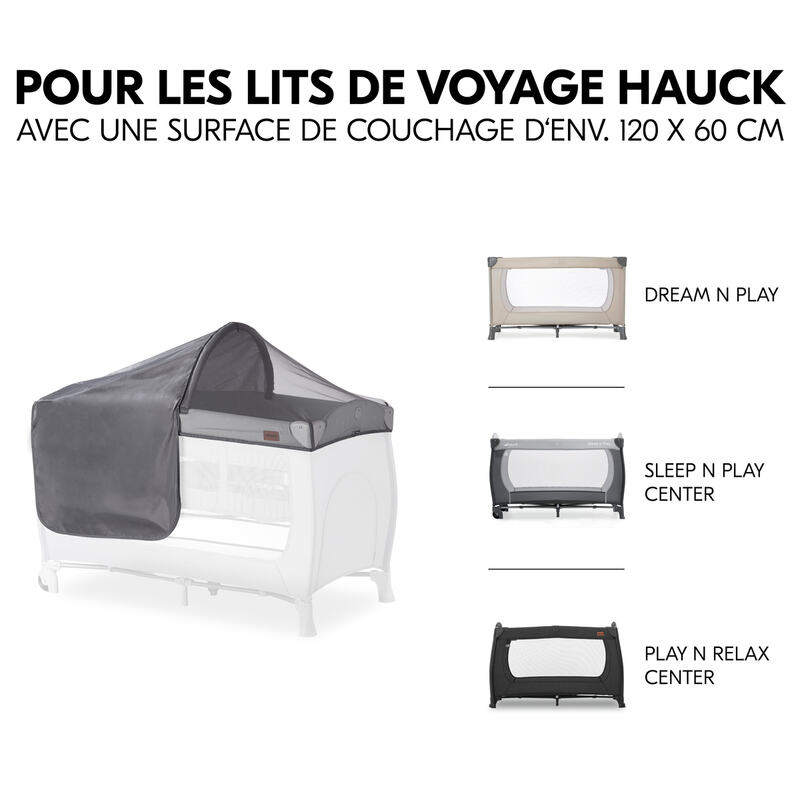 Moustiquaire et pare-soleil pour lits de voyage Hauck gris Hauck compatible