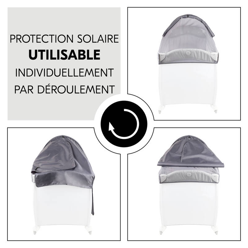 Moustiquaire et pare-soleil pour lits de voyage Hauck gris Hauck deroulement