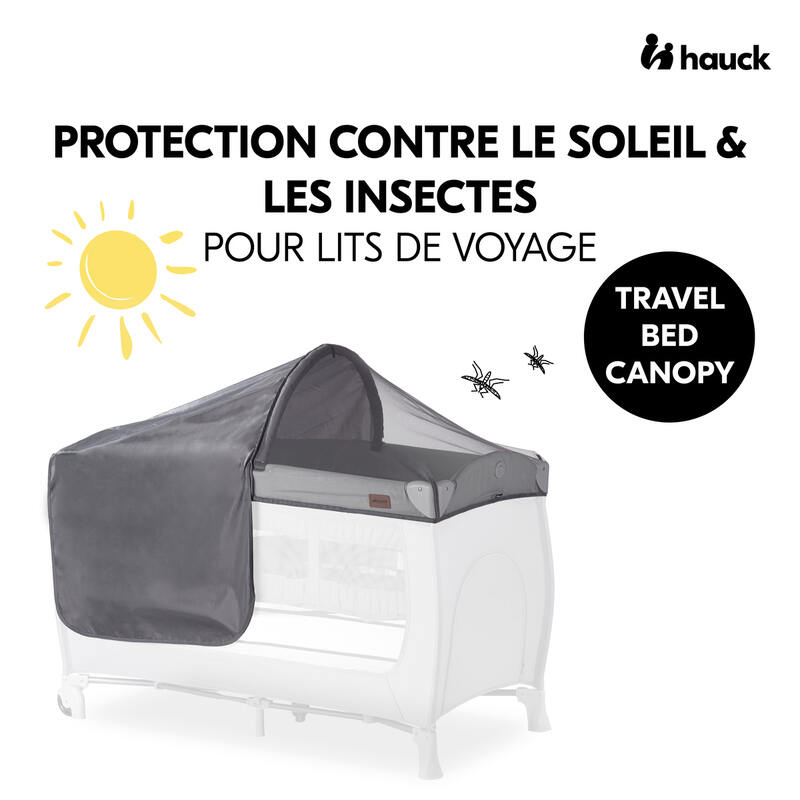 Moustiquaire et pare-soleil pour lits de voyage Hauck gris Hauck face