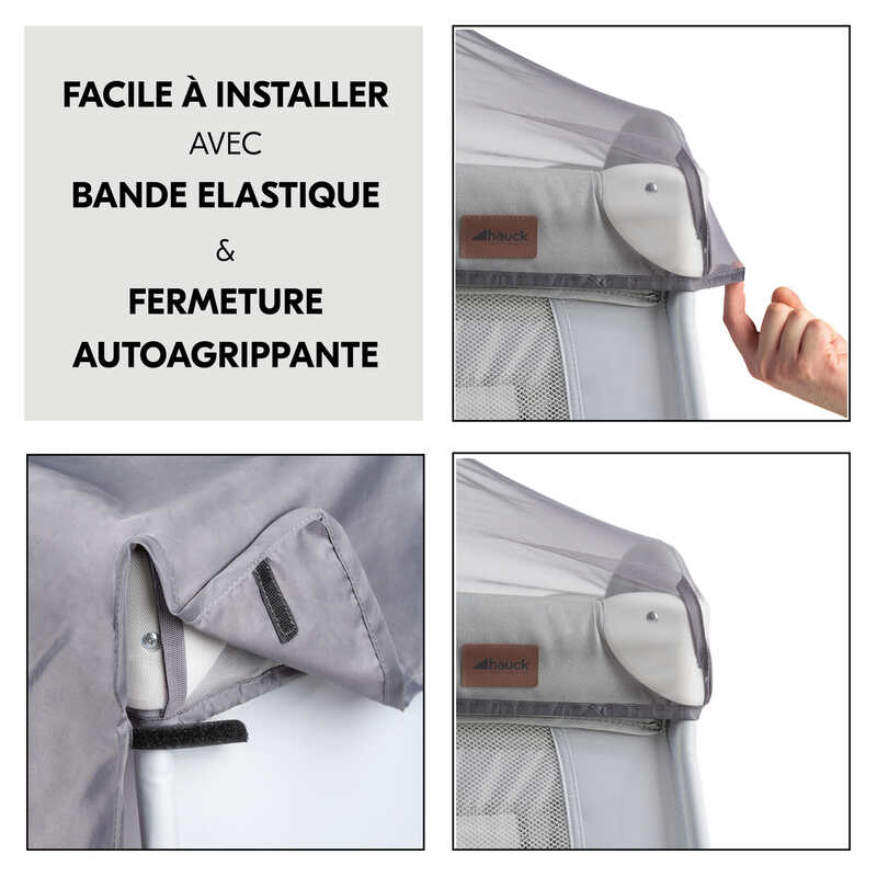 Moustiquaire et pare-soleil pour lits de voyage Hauck gris Hauck fixation