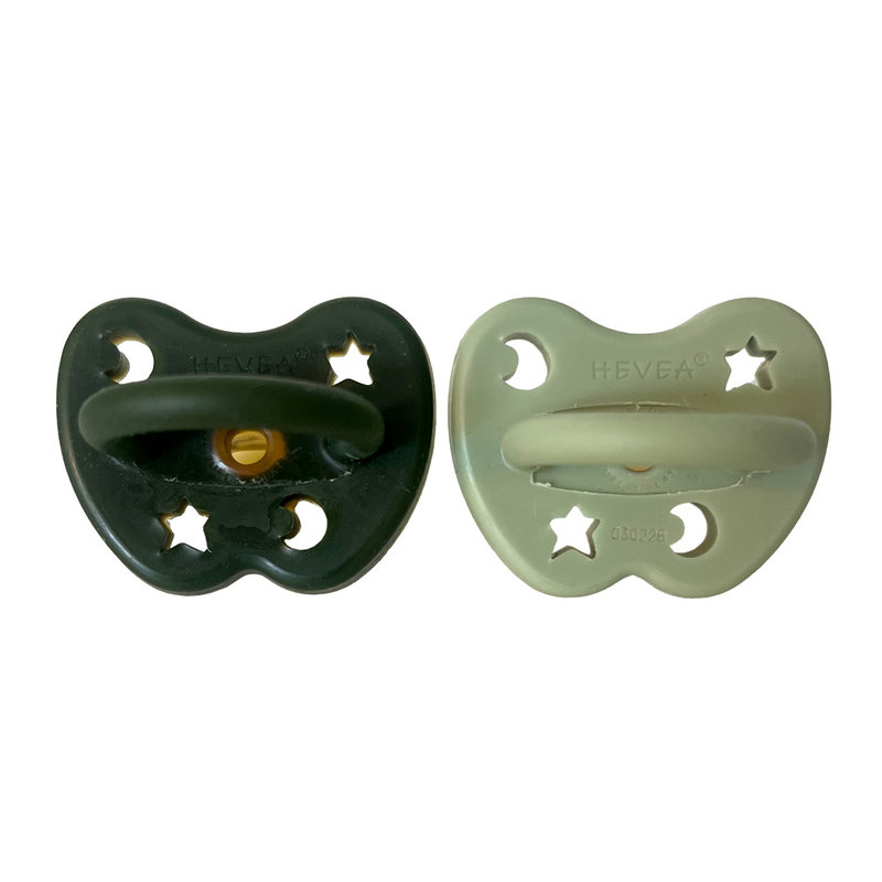 Pack de 2 sucettes Orthodontie 3-36 mois 100% caoutchouc naturel Sage & Deep forest Green Hevea face