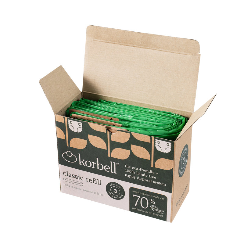 Pack de 3 recharges poubelle à couches CLASSIC 16L Korbell produit ouvert