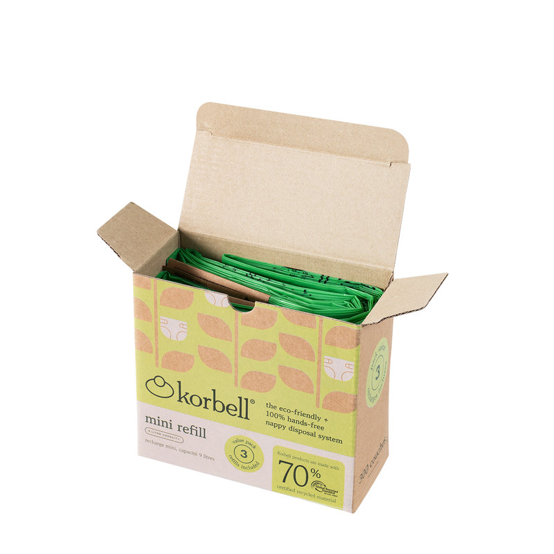 Pack de 3 recharges poubelle à couches MINI 9L Korbell produit ouvert