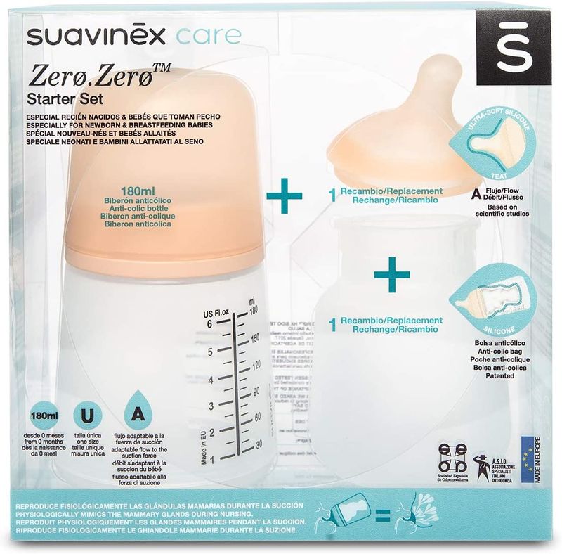 Pack Biberon Zero Zero 180ml Spécial Allaitement Suavinex packaging