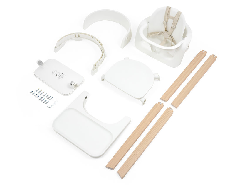 Pack Chaise Haute Steps avec Baby set et Plateau White / Natural Stokke éléments