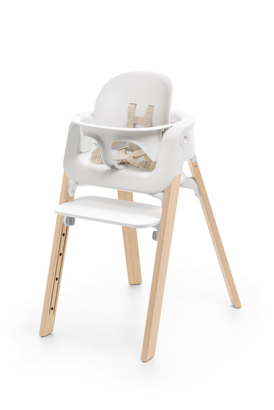 Pack Chaise Haute Steps avec Baby set et Plateau White / Natural Stokke chaise sans tablette