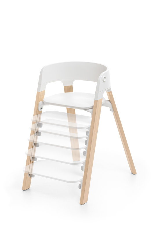 Pack Chaise Haute Steps avec Baby set et Plateau White / Natural Stokke réglages repose-pieds