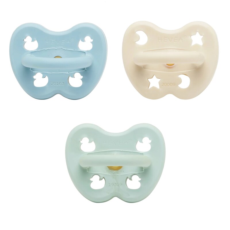 Pack découverte 3 sucettes 100% caoutchouc naturel Bleu Hevea back