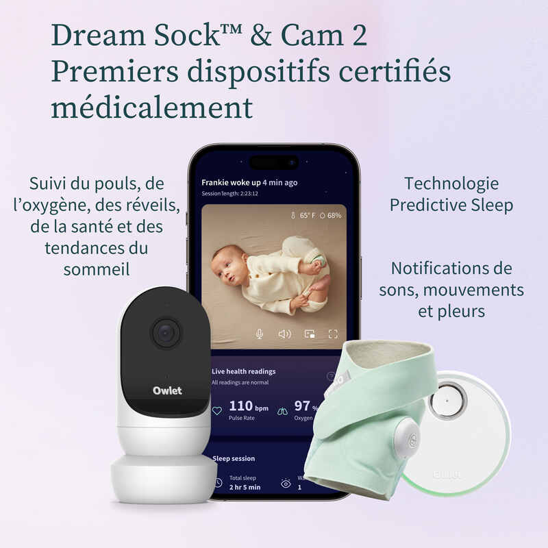 Pack Dream Sock + Cam2 - Bleu Bedtime Owlet informations