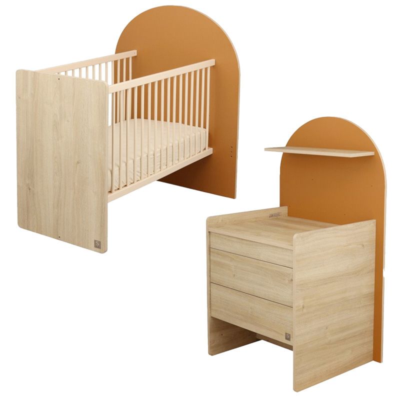 Pack Duo Arche Lit évolutif Caramel + Commode à langer/Bureau Sauthon cover
