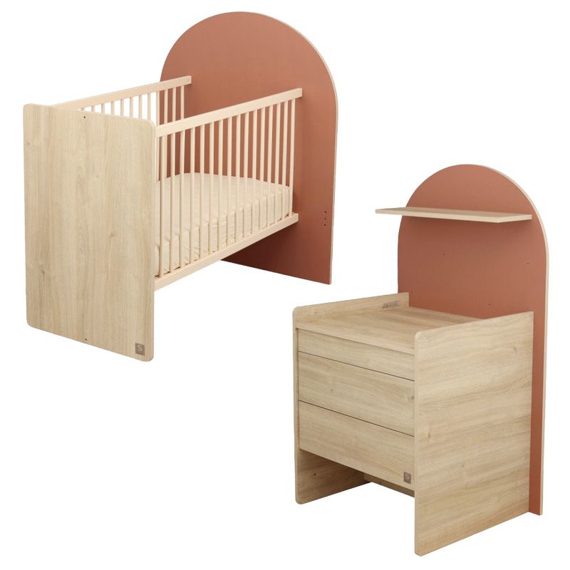 Pack Duo Arche Lit évolutif Terracotta + Commode à langer/Bureau Sauthon cover