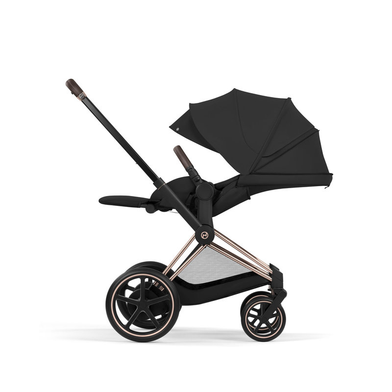 Pack duo Poussette électrique tout-terrain e-Priam 2026 avec nacelle pliable Rose Gold Sepia Black Cybex poussette face parent allonge