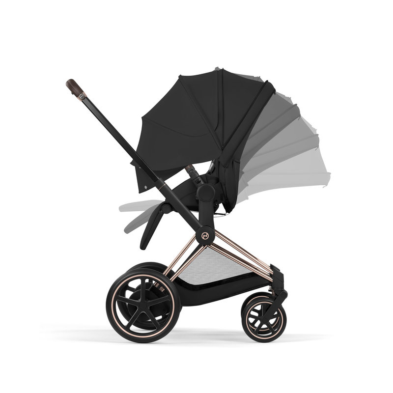 Pack duo Poussette électrique tout-terrain e-Priam 2026 avec nacelle pliable Rose Gold Sepia Black Cybex inclinaisons