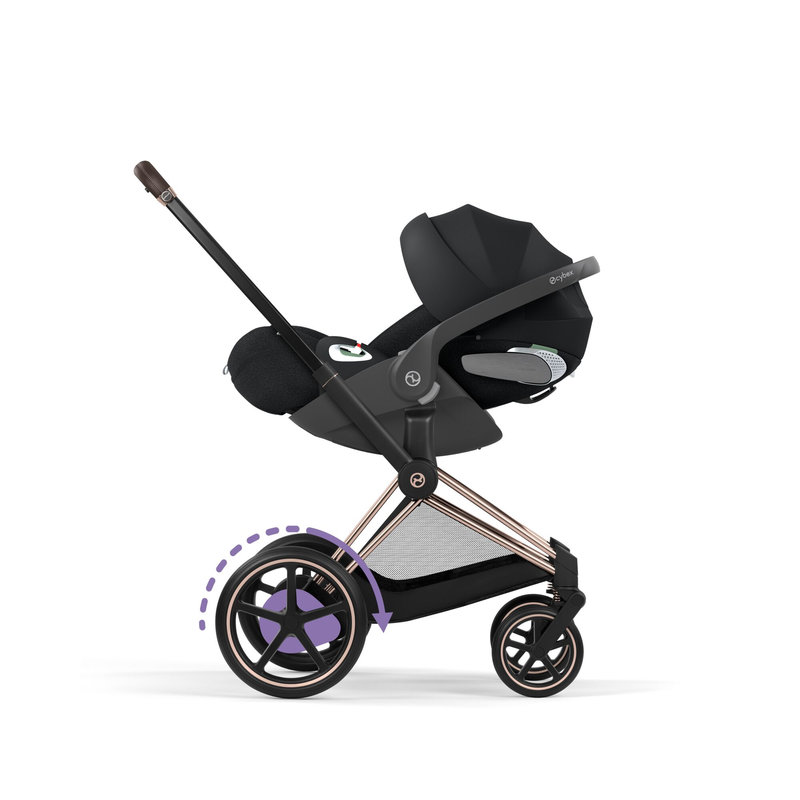 Pack duo Poussette électrique tout-terrain e-Priam 2026 avec nacelle pliable Rose Gold Sepia Black Cybex siège-auto