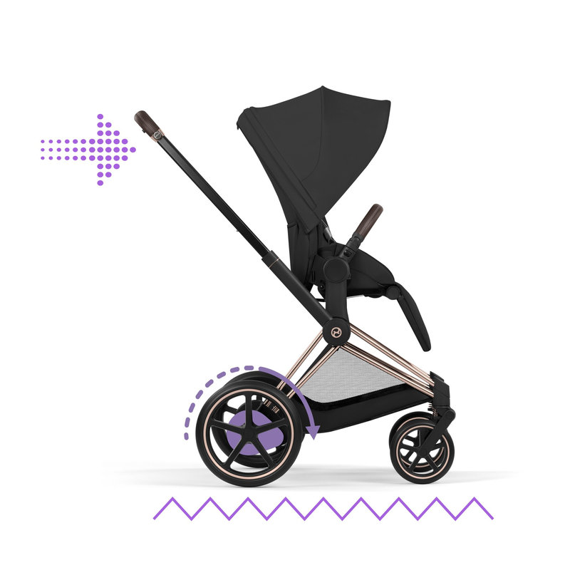 Pack duo Poussette électrique tout-terrain e-Priam 2026 avec nacelle pliable Rose Gold Sepia Black Cybex tout-terrain