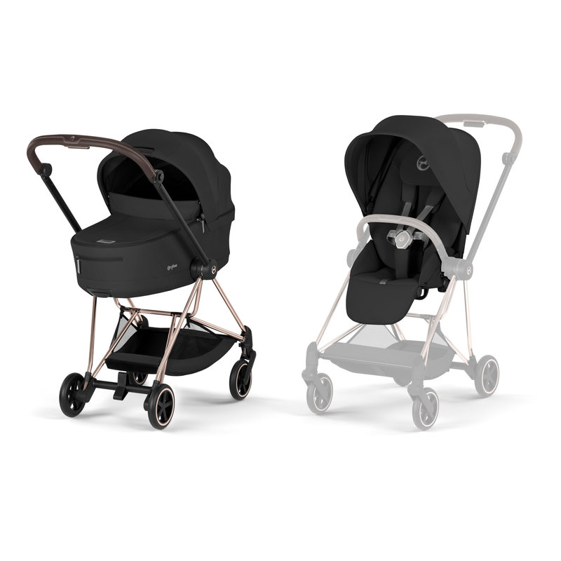 Pack duo Poussette citadine Mios Confort 2026 avec nacelle pliable Châssis Rose Gold Sepia Black Cybex cover