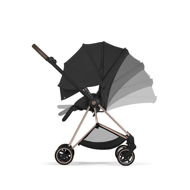 Pack duo Poussette citadine Mios Confort 2026 avec nacelle pliable Châssis Rose Gold Sepia Black Cybex poussette face parent inclinaisons