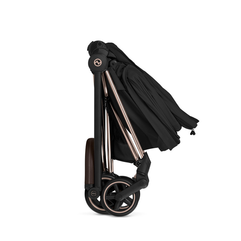 Pack duo Poussette citadine Mios Confort 2026 avec nacelle pliable Châssis Rose Gold Sepia Black Cybex pliée avec nacelle