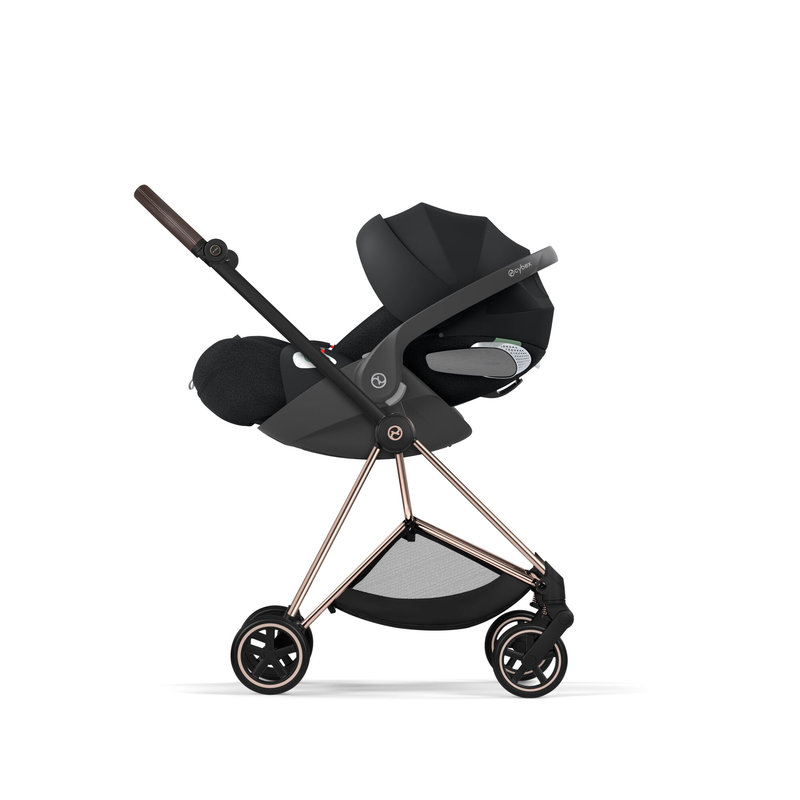 Pack duo Poussette citadine Mios Confort 2026 avec nacelle pliable Châssis Rose Gold Sepia Black Cybex siège-auto