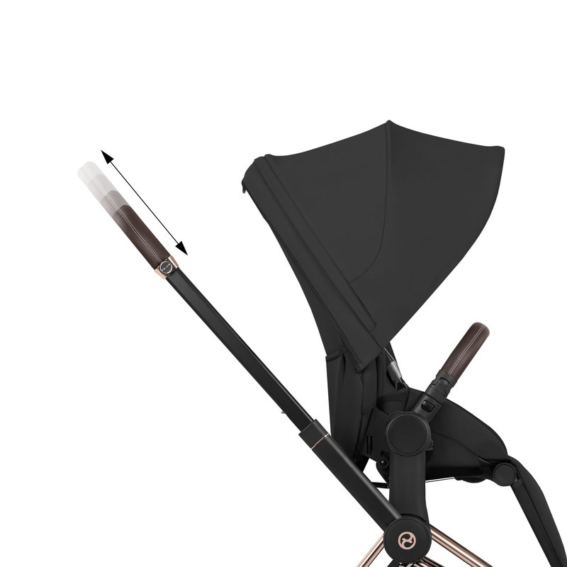 Pack duo Poussette tout-terrain Priam 2026 avec nacelle pliable Châssis Rose Gold Sepia Black Cybex guidon