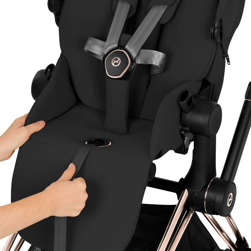 Pack duo Poussette tout-terrain Priam 2026 avec nacelle pliable Châssis Rose Gold Sepia Black Cybex harnais