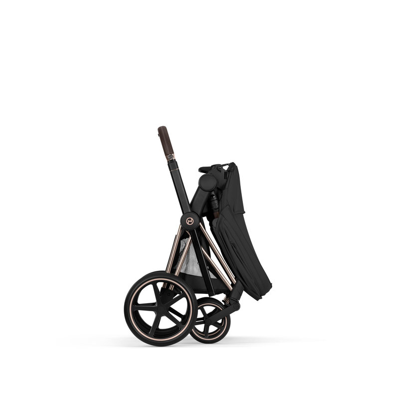 Pack duo Poussette tout-terrain Priam 2026 avec nacelle pliable Châssis Rose Gold Sepia Black Cybex pliée