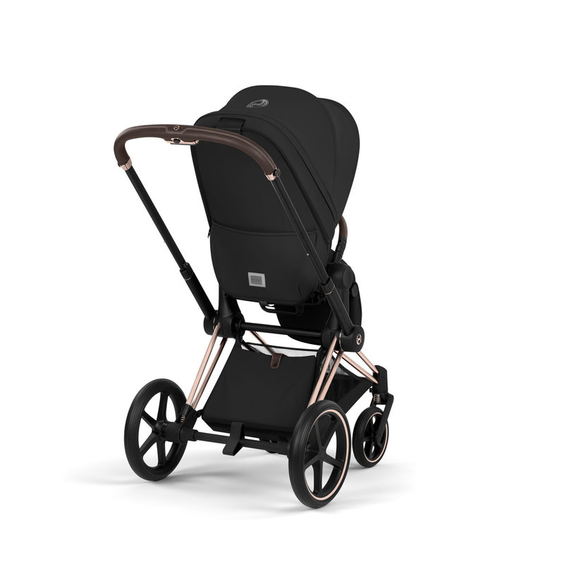 Pack duo Poussette tout-terrain Priam 2026 avec nacelle pliable Châssis Rose Gold Sepia Black Cybex poussette arrière