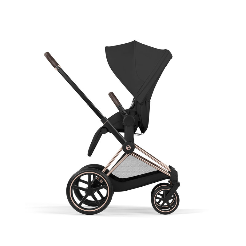 Pack duo Poussette tout-terrain Priam 2026 avec nacelle pliable Châssis Rose Gold Sepia Black Cybex poussette face parent assis