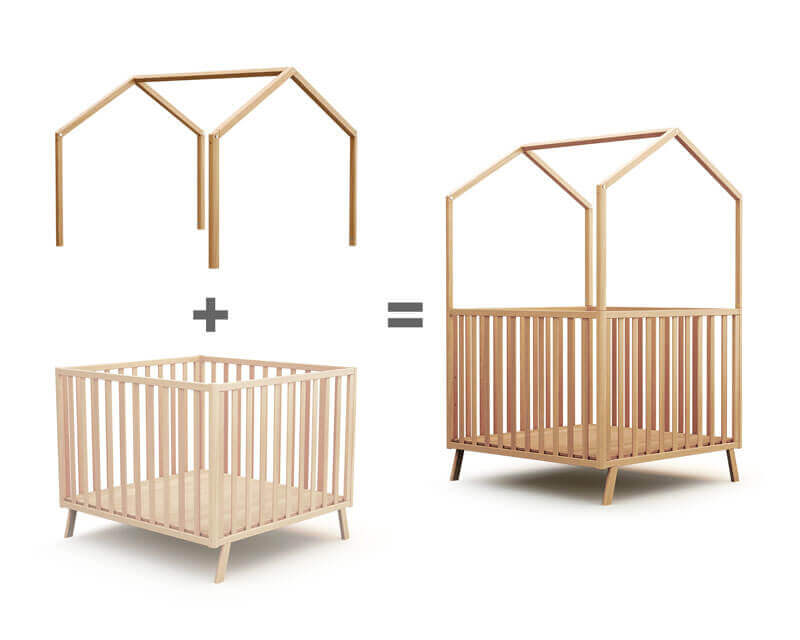 Parc évolutif Confort 100x100 + toit cabane AT4 hêtre évolution