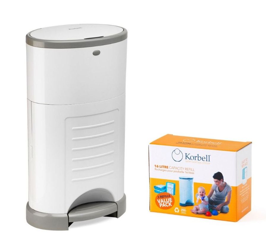 Pack poubelle à couches anti-odeurs 16L + 3 recharges Korbell