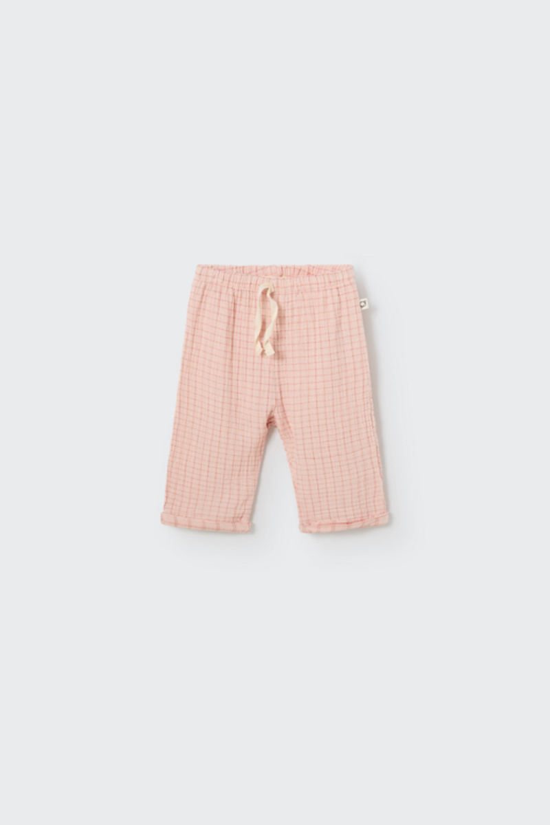 Pantalon à carreaux en gaze coton bio Crystal Pink COZMO face
